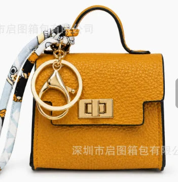 Luxury Fashion Mini Headphone Bag For Airpods 4 3 2 Pro 2 Galaxy Buds 3/3Pro Leather Purse Pendant Mini Keychain