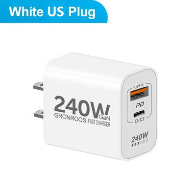 240W GaN PD USB C Charger For iPhone 17 16 15 14 13 12 Pro Max Phone QC 3.0 PD 3.0 USB Type C Fast Charging for Xiaomi poco iPad