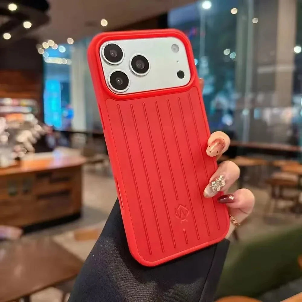 Phone Case For iPhone 14 15 16 17 Pro Max Aluminum Alloy Protective Cover Shockproof Luxury 3D Grooved Stripe Business Coque