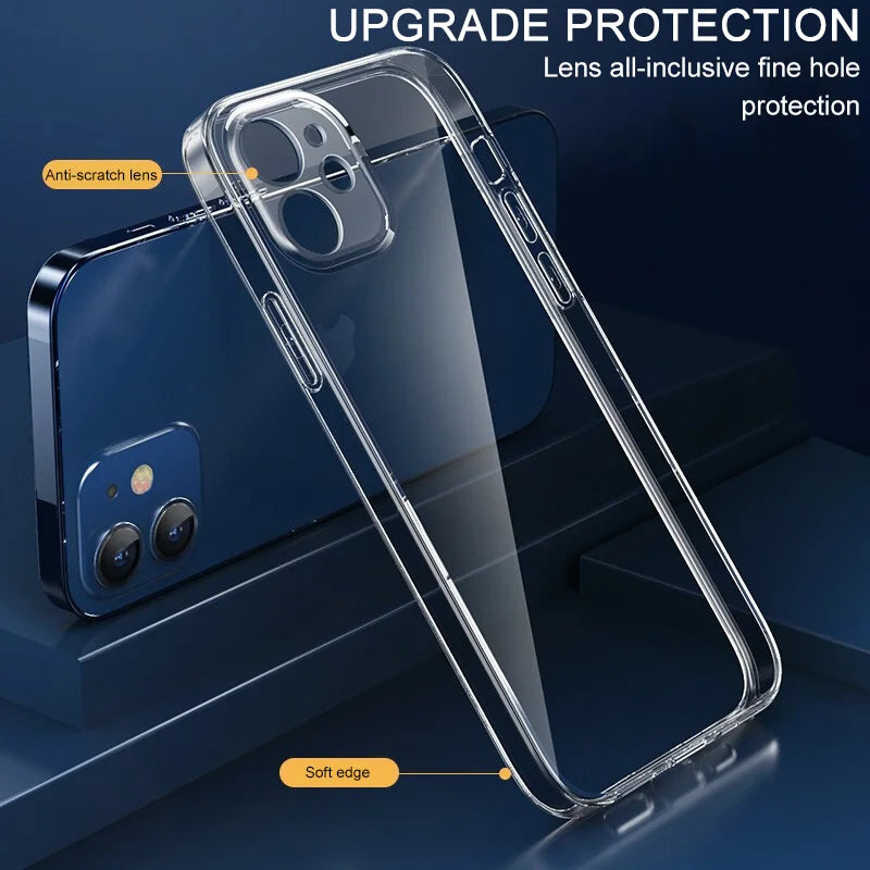 Clear Shockproof Silicone Case For iPhone 11 12 13 14 15 16 Pro Max mini Plus X Xr Xs Max Transparent Cover