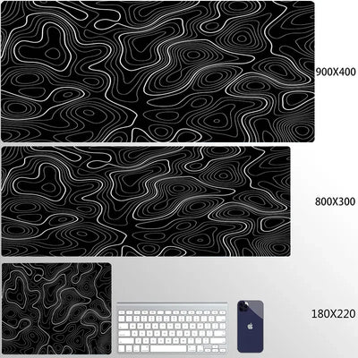 XXL Black Desk Accessories Topographic Mouse Pad Strata Liquid Mousepad Office Accessories Gamer Deskmat XL Gaming Setup Table