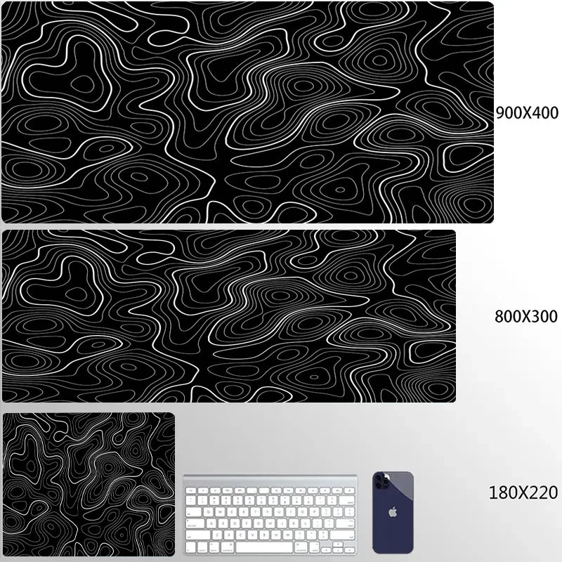 XXL Black Desk Accessories Topographic Mouse Pad Strata Liquid Mousepad Office Accessories Gamer Deskmat XL Gaming Setup Table