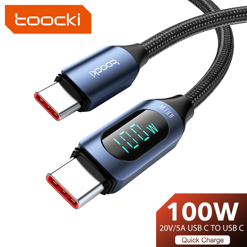 Toocki Type C to Type C Cable 100W PD Fast Charging Charger USB C to USB C Display Cable For iPhone Samsung Huawei OPPO ViVO