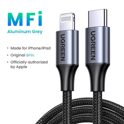 UGREEN MFi 20/30W USB Type C to Lightning Cable for iPhone 14 Pro Max 13 12 Plus Mini PD Fast Charging Cable for iPad 1m 2m
