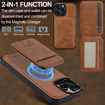 2 In 1 Detachable Leather Case For iPhone 18 16 17 16E 15 14 13 12 11 Pro XS Max 17E Air XR 8 Plus SE Card Pocket Magnetic Cover