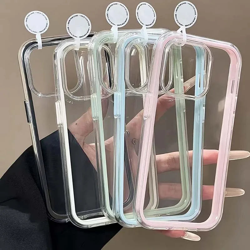 Luxury Candy Color Frame Clear Back Phone Case For iPhone 18 17 16 15 14 13 12 Pro Max 11 16PLUS Acrylic Shockproof Bumper Cover