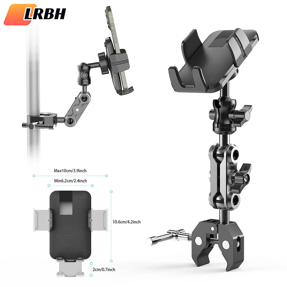 Phone Holder with Super Clamp for Treadmill/Spin Bike/Stroller/Wheelchair/Golf Cart/Poles/Music Stand/Stationary Bike/Handlebar