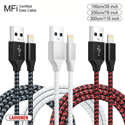 1m 2m 3m Fast Charging USB Cable for iPhone 11 12 13 14 Pro XS Max XR X 6S 7 8 Plus SE Nylon Braided Wire USB Charger Data Cable