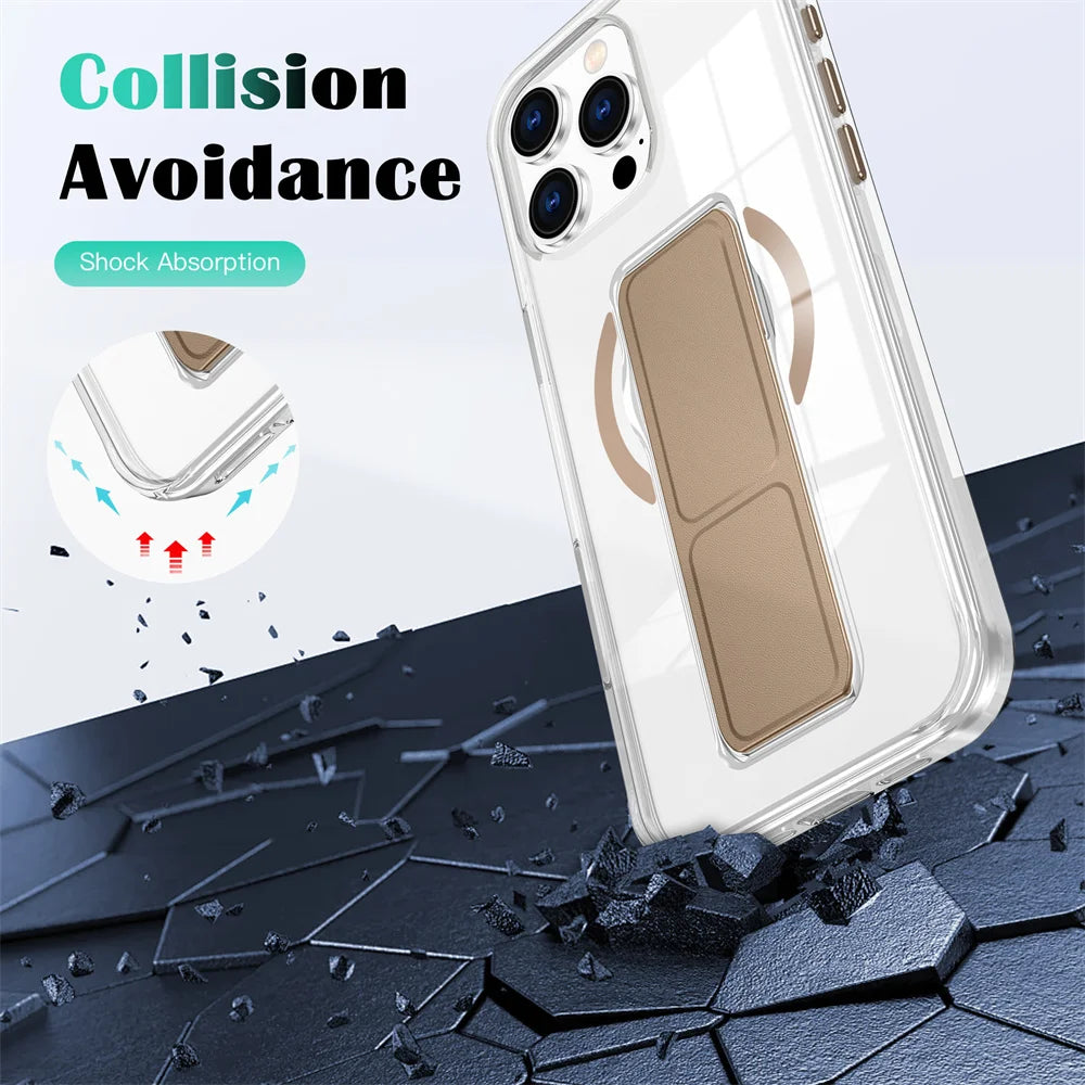 Luxury Folding Wristband Stand Magnetic Phone Case For iPhone 17 18 Pro Max 15 16 Plus 14 13 12 Shockproof Protective Back Cover