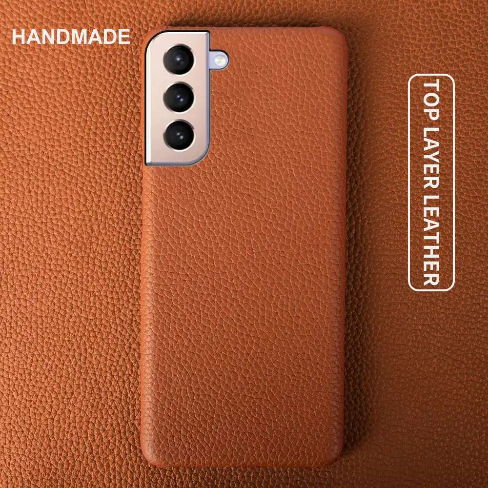 For SAMSUNG S21 CASE Litchi Texture Genuine Leather Cases S26FE S25Ultra S224 Plus S23 S22 Phone Cover Coque Protective Shell