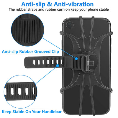 Universal Bike Phone Mount, 360° Rotatable Silicone Holder for 4.7–6.8' Phones, Compatible with IPhone/Samsung Easy Install