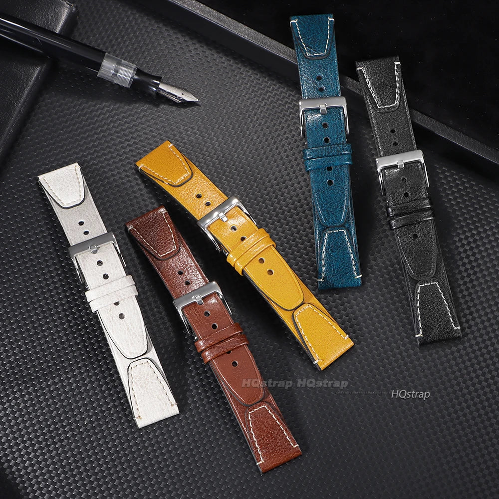 Vintage 20mm 22mm Oil Wax Leather Watch Band for Seiko Smartwatch Brown Stitching Cowhide Strap for Samsung Universal Wrist Band