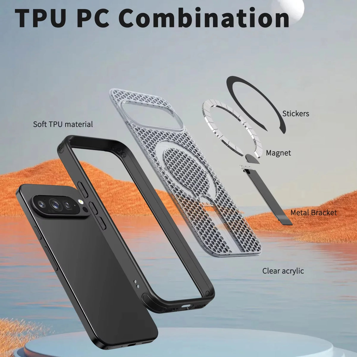 Magnetic Bracket Cooling Shockproof Phone Case For Google Pixel 11 10 9 Pro XL 10A 9A Mesh Ventilation Wireless Charging Cover