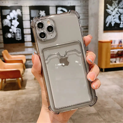 Transparent Card Bag Holder Phone Case For iPhone 17 Pro Max 11 12 13 14 15 16 Pro Max Air 7 8 Plus XR XS SE 2020 SE 2022 Cover