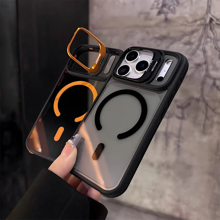 Anti-Slip Magnetic Bracket Phone Case | Compatible with iPhone 17,16,15,14,13,12,11/Pro/Pro Max/Air/Plus and Galaxy S22,S23,S24,S25,S26 Ultra/FE/Plus Series | All-in-One Design with Wireless Charging + Shockproof + Built-in S