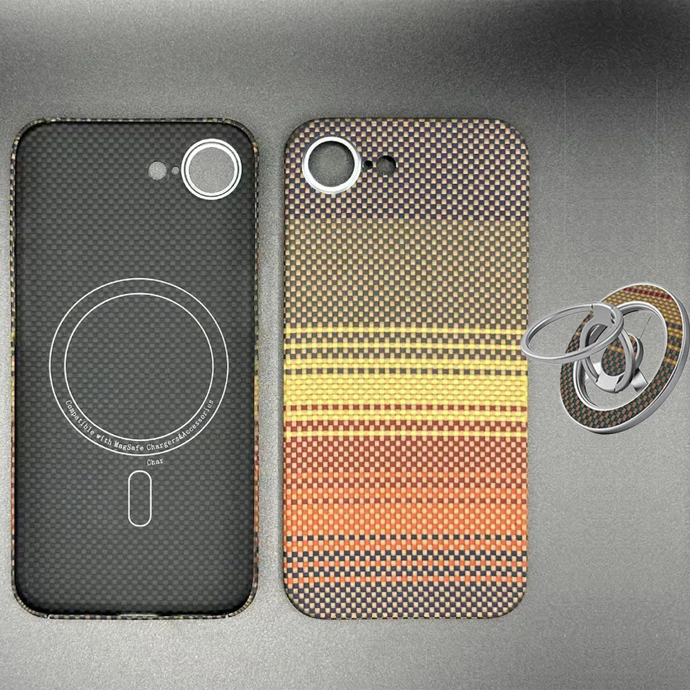 Amstar Magnetic Carbon Fiber Phone Case for iPhone 16e Magsafe Cover Luxury Kevlar Aramid Fiber Magnetic Cases