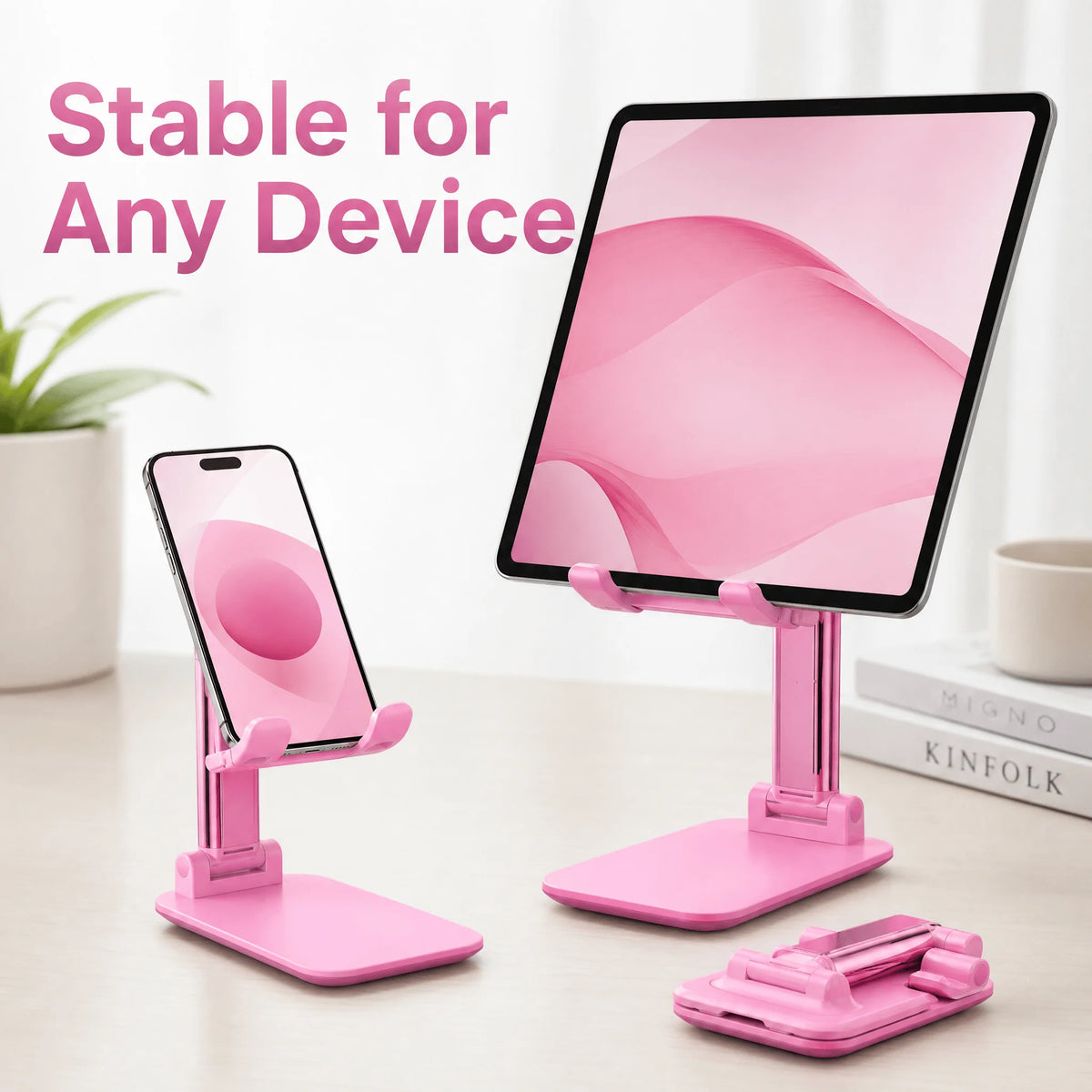 1pcs Foldable Adjustable Phone Stand, Portable Desktop Cell Phone Holder, Angle Height Adjustable Stable Mobile Phone Mount for Smartphone Tablet Home Office Travel