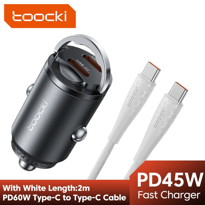 Toocki Mini PD 45W Car Charger Pull Ring Fast Charging USB C Phone Charger Adapter For iPhone 14 13 Pro Xiaomi Samsung Huawei