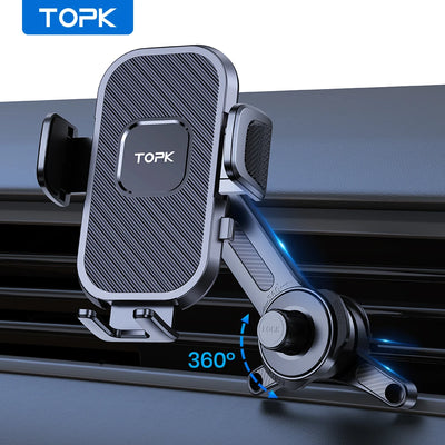 TOPK Enhanced Air Vent Car Phone Mount Holder -Hands-Free Phone Holder with Adjustable Clamp Cradle,Phones,Durable ABS Material