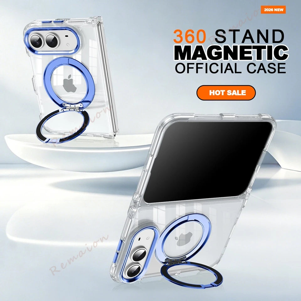 Magnetic 360 Metal Stand Phone Case For iPhone Fold 18 DUO 18Fold Magsafe Clear Hinge Protection Shockproof Protector Cover