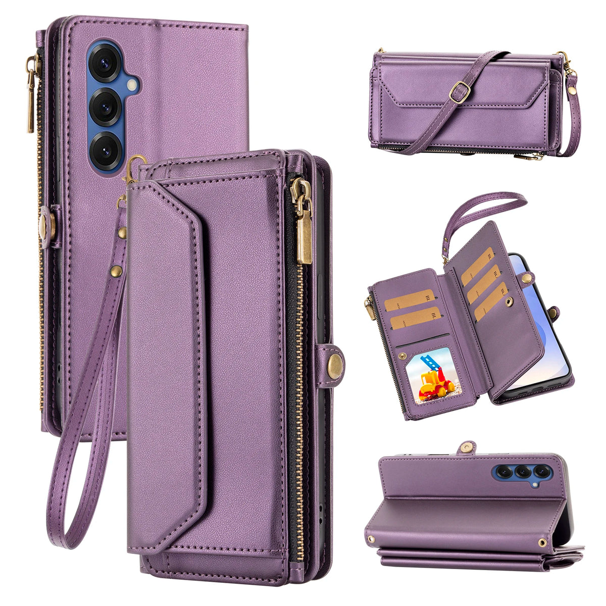 Wallet Protective Case for Samsung S26/S25/S24/S23/S22/S21 Ultra Cross-Shoulder Strap Protective Cover with Multiple Card Slots for Coins Faux Leather Phone Case