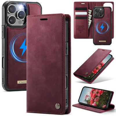 Magnetic Flip Leather Phone Case for iPhone 17 Pro Max 17E Air 16 Plus 15 14 13 12 11 Wireless Charging Wallet Cards Cover Coque