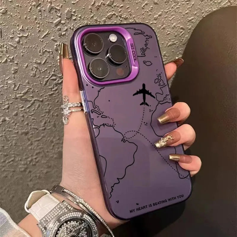 Planes Travel World Map Cover Phone Case For iPhone Apple 16 15 14 12 13 11 Pro 8 7 SE Plus X XS Max Clear Hard Case Funda