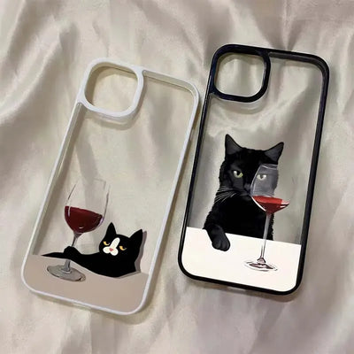 Cute Cat Goblet Drink Couple Case for iPhone 17 Air 16 15 14 13 12 11 Pro Max 17 16 15 Pro 16 14 Plus Luxuy Shockproof Y2K Cover