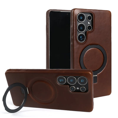 Luxury Magnetic Ring Genuine Leather Case for Samsung Galaxy S26 Ultra S24 S25edg S23 S22 S21 S20 S23 Stand Bracket Phone Cases