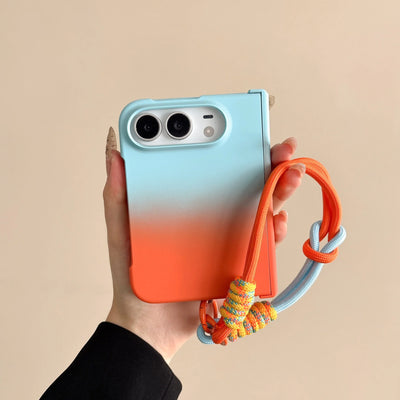 For iPhone Duo 2026 Luxury Gradient Color Hinge Protection Phone Case for iPhone DUO 18 Ultra 18Fold Wrist Strap Lanyard Cover