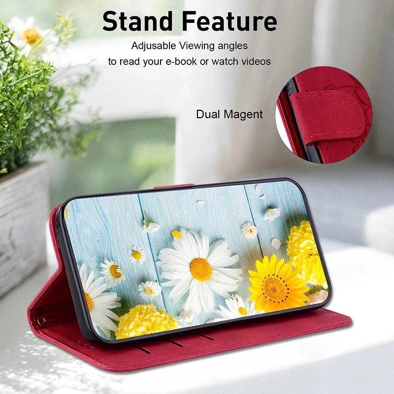 Magnetic Leather Phone Case For Google Pixel 10A 5 6A 8 9A 7 7A Pro Pixel 9 10 Pro XL Embossed Lilies Flip Cover Wallet Case
