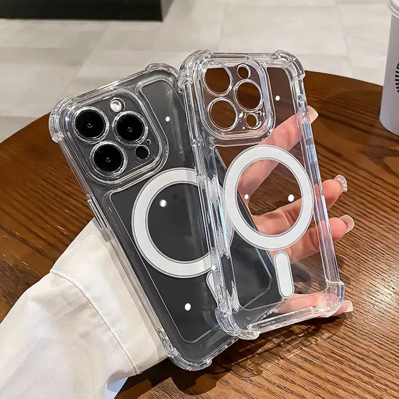 Luxury Magnetic Wireless Charge For Magsafe Case for iPhone 11 12 13 14 15 16 17 Pro Max Air Transparent Shockproof Bumper Cover