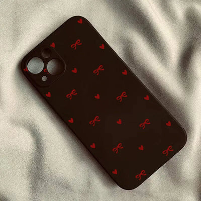 INS Korean Cute Love Heart Bow Phone Case for iPhone 17 16 15 14 13 12 11 Pro Max Mini X XS XR 7 8 Plus SE 16E Shockproof Cover