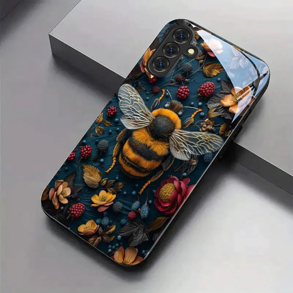 Hard Glass Honeybee Flower Case For Samsung Galaxy S26 Ultra Case Samsung S24 S22 S25 Ultra S 26 Plus S23 S20 S21 FE Cases Cover