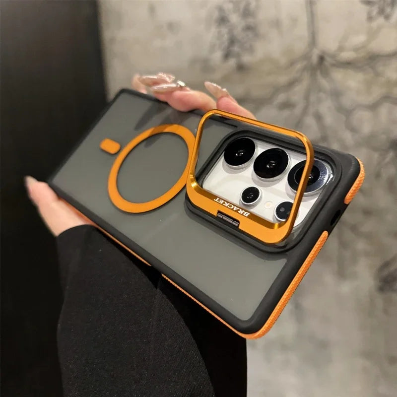 For Magsafe Magnetic Metal Lens Protection Stand Case For Galaxy Samsung S25 S24 S23 S26 Ultra Plus FE Shockproof Cover Bumper