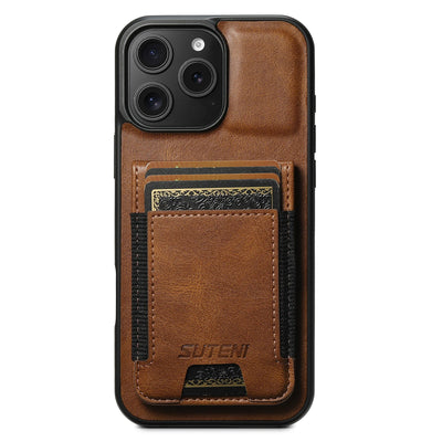 SUTENI Card Holder Smooth Texture Phone Case Elastic Band Luxury Faux Leather Stand For iPhone 18 Pro Max 17 16 Plus 15 14 13 12