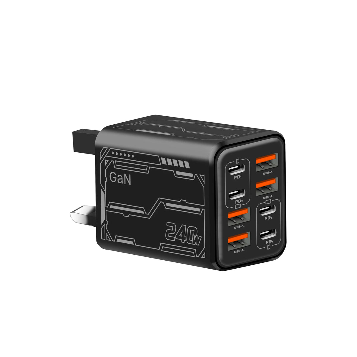 Lenovo 8‑in‑1 240W Multi-Port Charger 4USB 4Type C with PD Fast Charging Charging Station for Smartphone Universal EU US UK Plug
