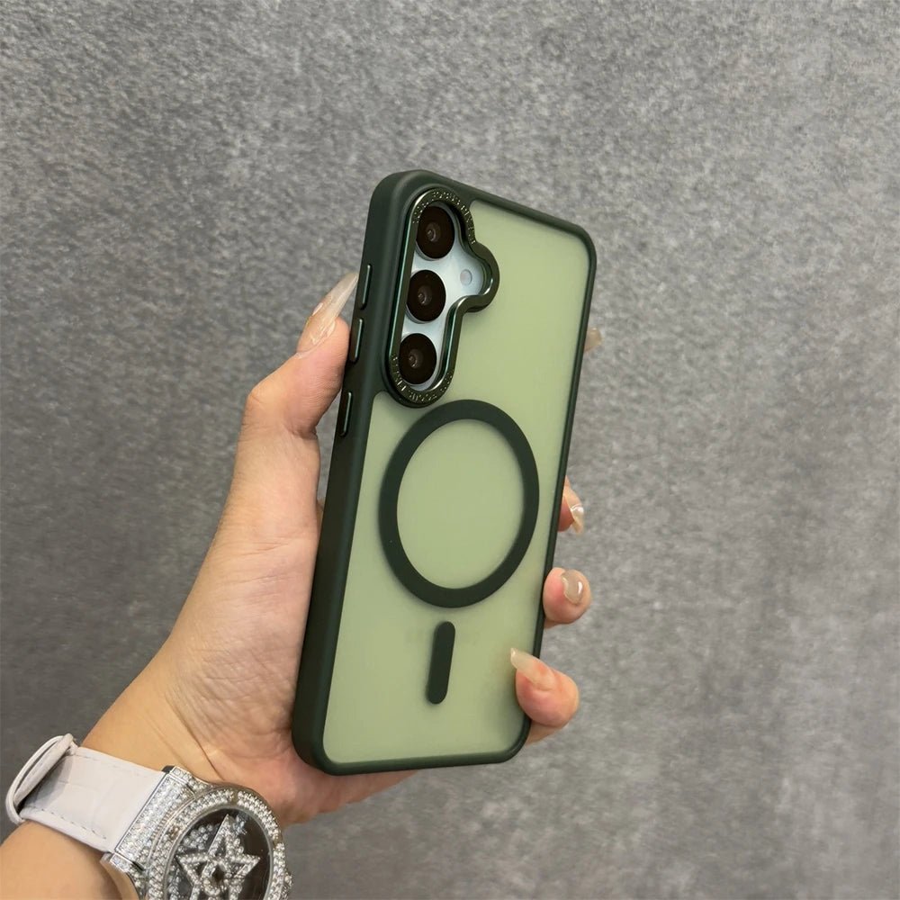 Luxury Matte Magnetic Lanyard Case for Samsung Galaxy S26 S25 Ultra S23 Plus S24 FE Hand Wrist Strap Frosted Shockproof Cover