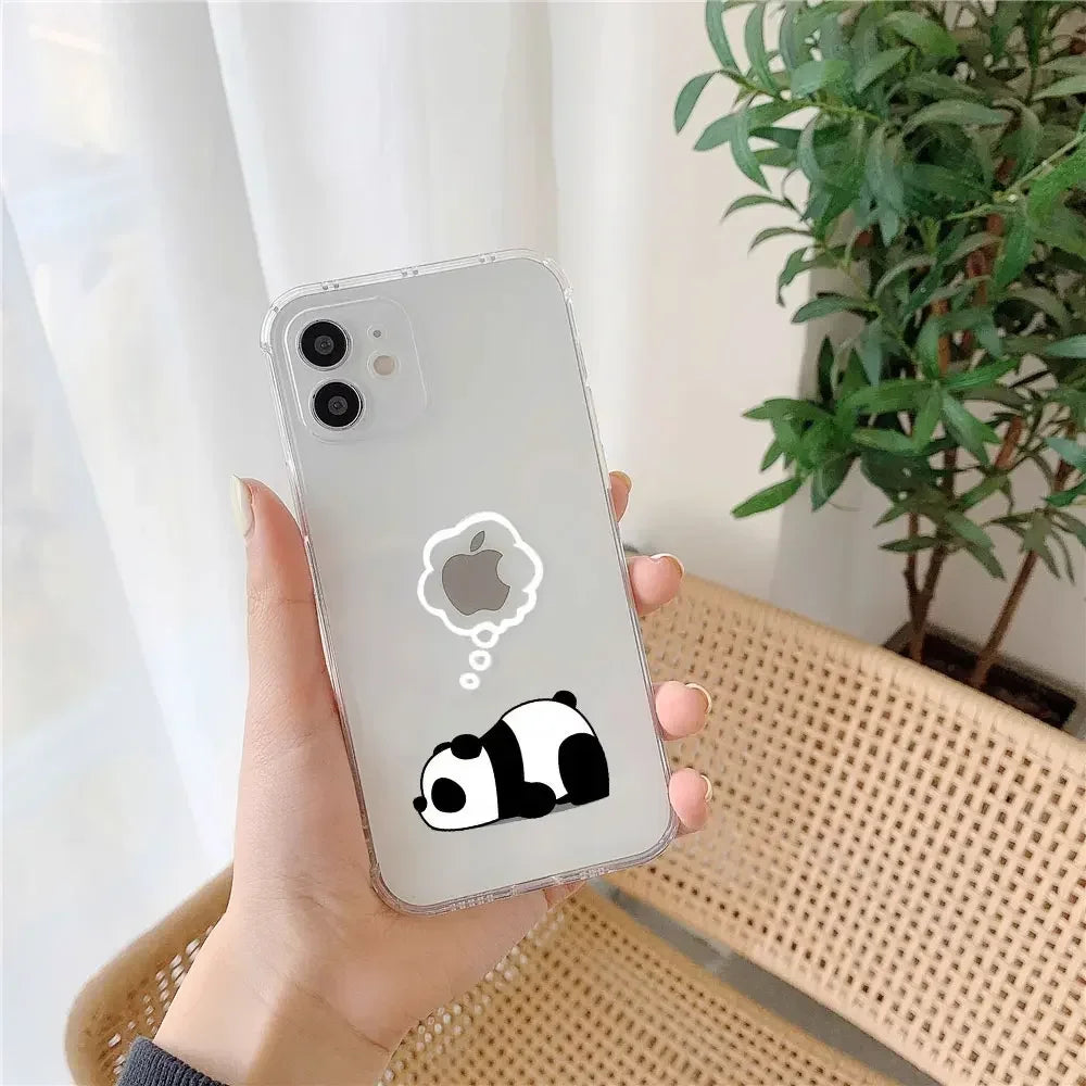 Funny Animal Couple Phone Case for iPhone 17 16 11 12 14 13 15 Pro Max Mini SE4 7 8 Plus 17E Clear Cover Cute Panda Sloth Funda