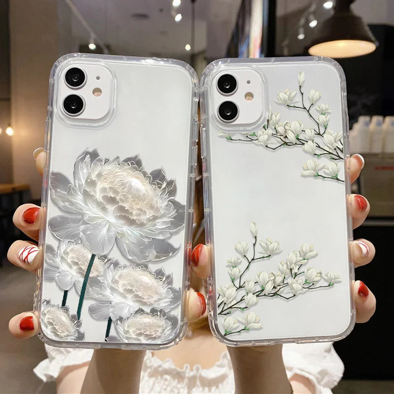 Flower Phone Case For iPhone 17 Case iPhone 15 13 14 18 11 12 16 Pro Max 7 8 Plus 13 Mini XR SE Soft Silicone Transparent Cover