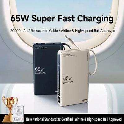 Remax 65W 20000mAh PowerBank Type C For Laptop Tablet Phone Spare battery Portable Charger Mobile External Battery Fast charging