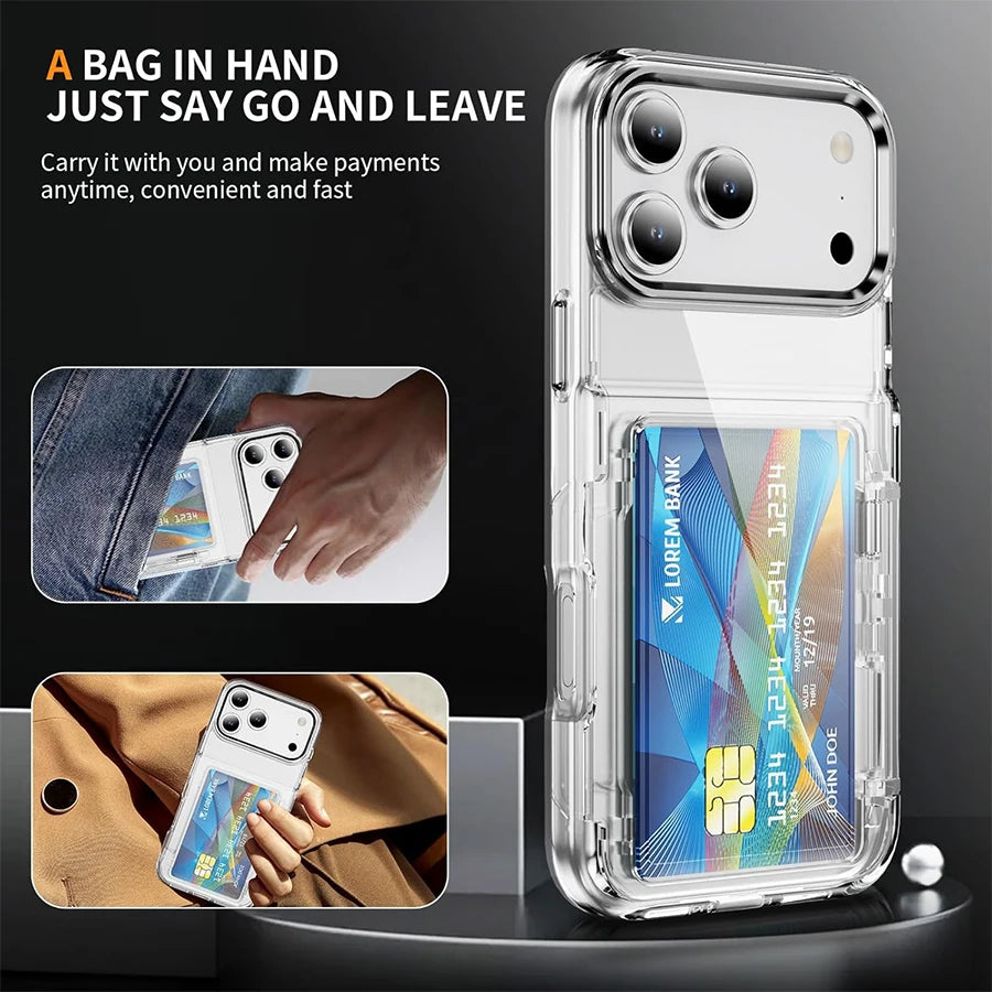 Clear Card Slot Phone Case - Soft Protective Wallet Case with Bank Card Sleeve for iPhone 18,17,16,15,14,13,12,11,XR/Air/Plus/Pro/Pro Max Series, With Full-Body Double Protection.
