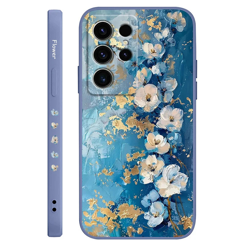 Gold Leaf Flower Phone Case For Samsung Galaxy S25 FE S24 S23 S22 S21 S20 S10 S10E Ultra Plus FE Note 20 Ultra Plus Cover