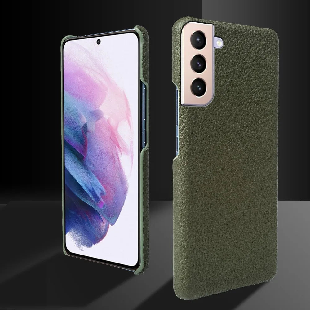 For SAMSUNG S21 CASE Litchi Texture Genuine Leather Cases S26FE S25Ultra S224 Plus S23 S22 Phone Cover Coque Protective Shell