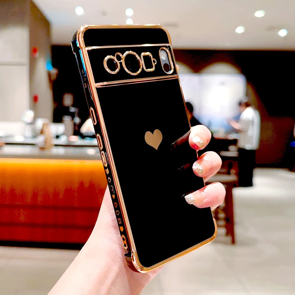 Plating TPU Case For Google Pixel 10 9 8 Pro XL 7A 8A 8Pro 9Pro For Pixel 9 8 Pro XL 8A Full Protective Soft Cover Love Heart