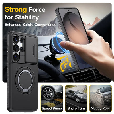 Slide Lens Card Slot Holder Cover Funda For Samsung Galaxy S22 S23 S26 Ultra S25 Plus S24 FE Case Armor Magnetic Holder Coque