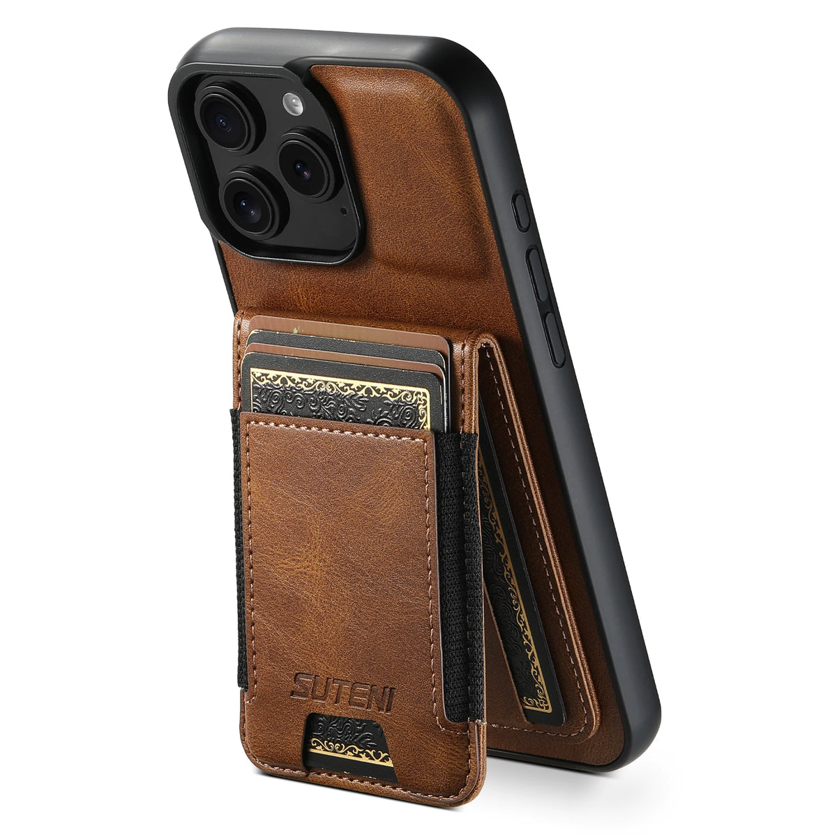 SUTENI Card Holder Smooth Texture Phone Case Elastic Band Luxury Faux Leather Stand For iPhone 18 Pro Max 17 16 Plus 15 14 13 12