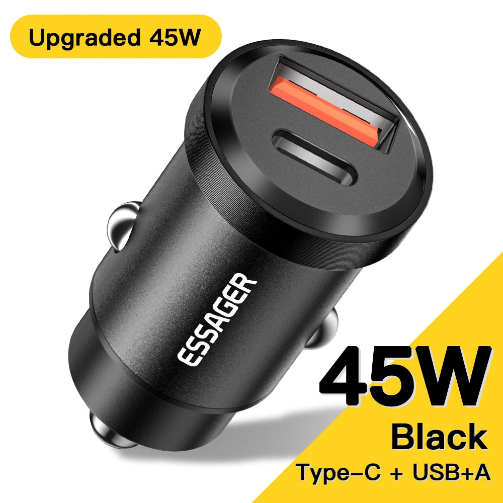 Essager 30W Car Charger QC 4.0 and QC 3.0 for Xiaomi Huawei Supercharge SCP Samsung AFC PD Fast Charging for IP USB C Phone Char