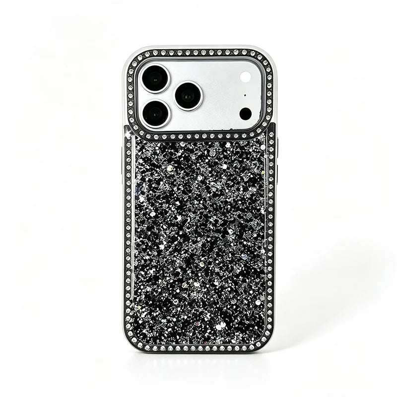 Luxury Dense Colorful Glitter Rhinestone Trim Phone Case, High Shine Glam Sparkling Crystal Decor Protective Cover Compatible with iPhone 11 12 13 14 15 16 17 Series