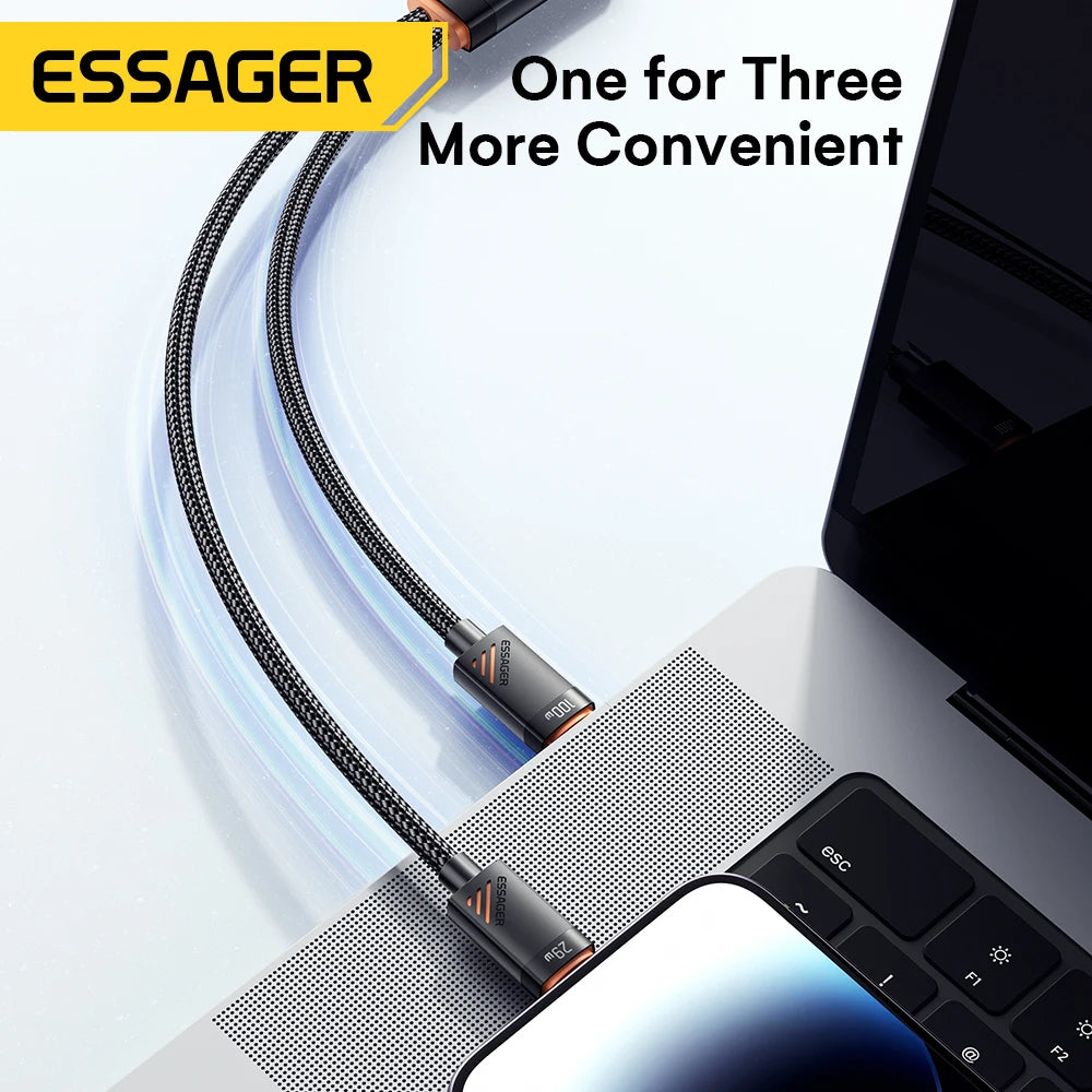 ESSAG 2 in 1 USB C Cable for iPhone16 15 14 For PD 100W Type C to C to Lightning Fast Charging Cable Type C Cable for PC Samsung